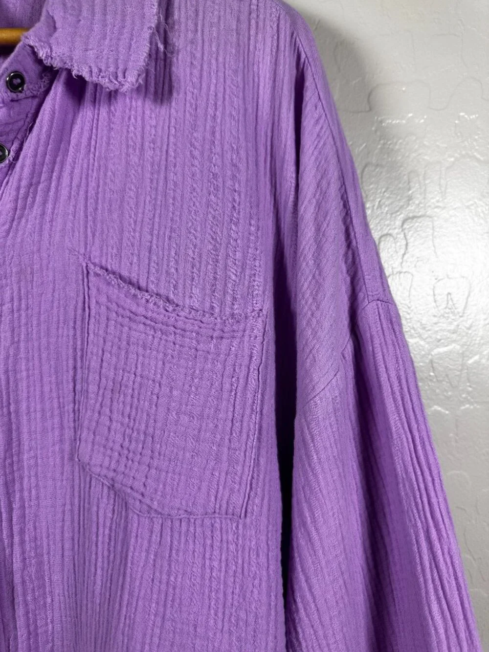 Zenana Lavender Double Gauze Button Down Shirt 100% Cotton Oversized Large - Picture 10 of 11